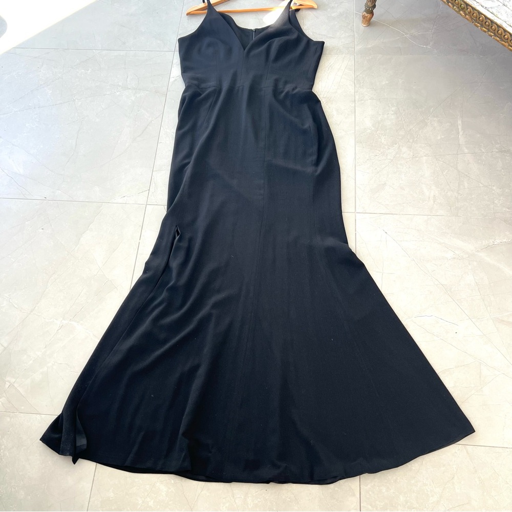 DRESS THE POPULATION Iris Black Side Slit Crepe Classic Maxi Gown Dress Sz XL - Picture 12 of 15